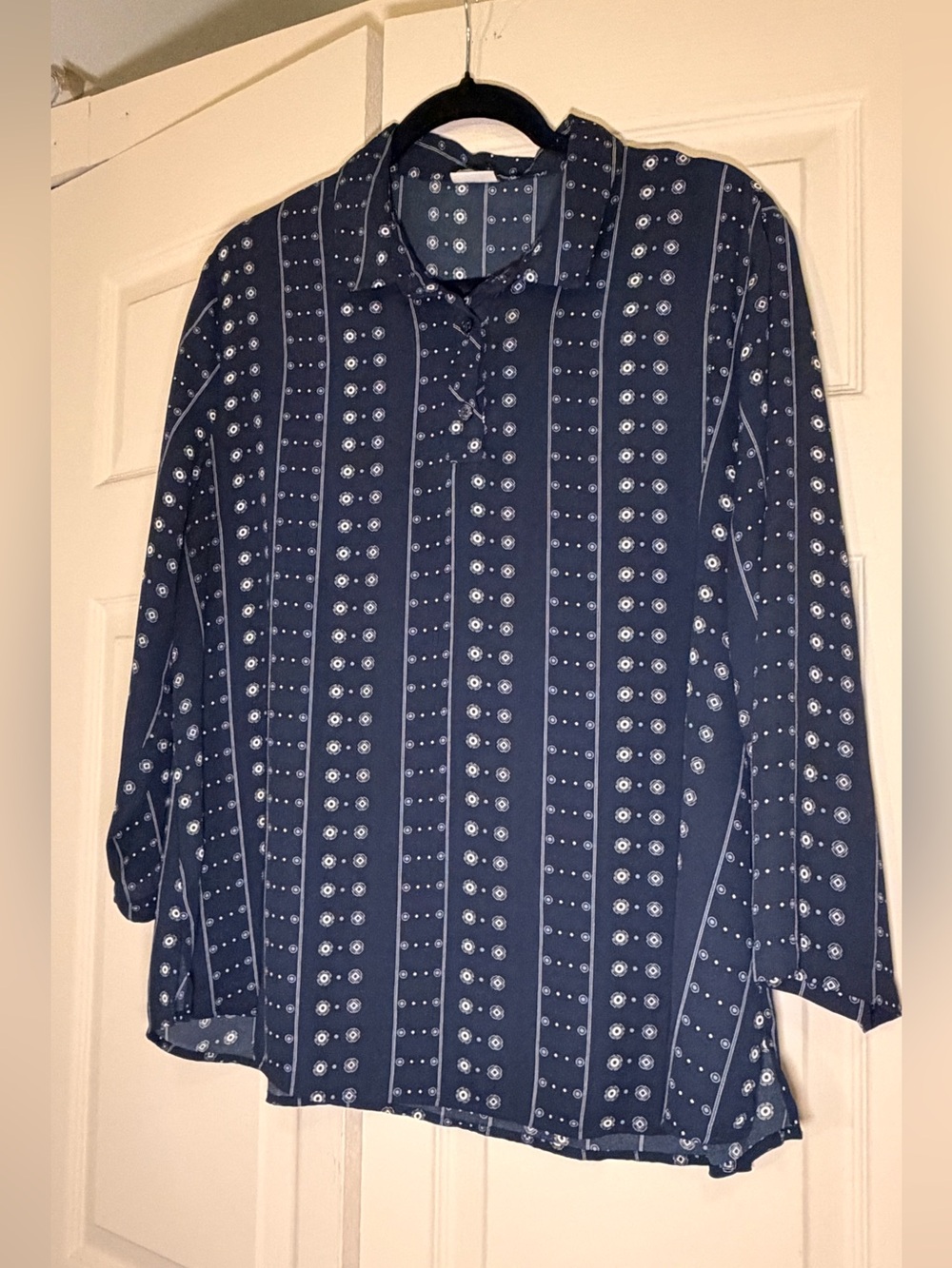 Van Heusen Navy Vertical Stripe Dot-Print Blouse